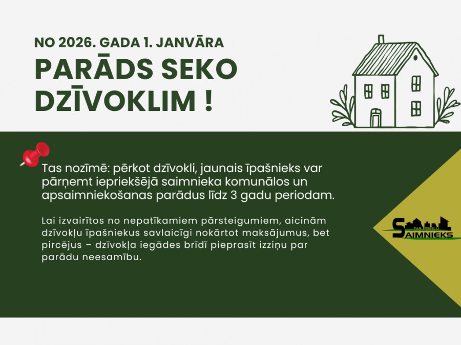 No 2026. gada 1. janvāra spēkā jauns princips – “Parāds seko dzīvoklim”