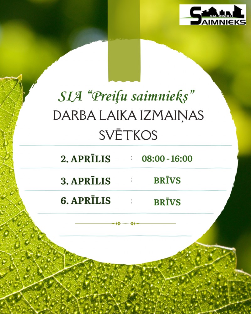 Darba laika izmaiņas svētkos