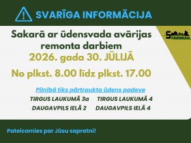 Tiks pārtraukta ūdens padeve atsevišķās adresēs