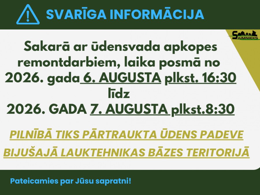 Atseviškās adresēs nebūs ūdens padeves